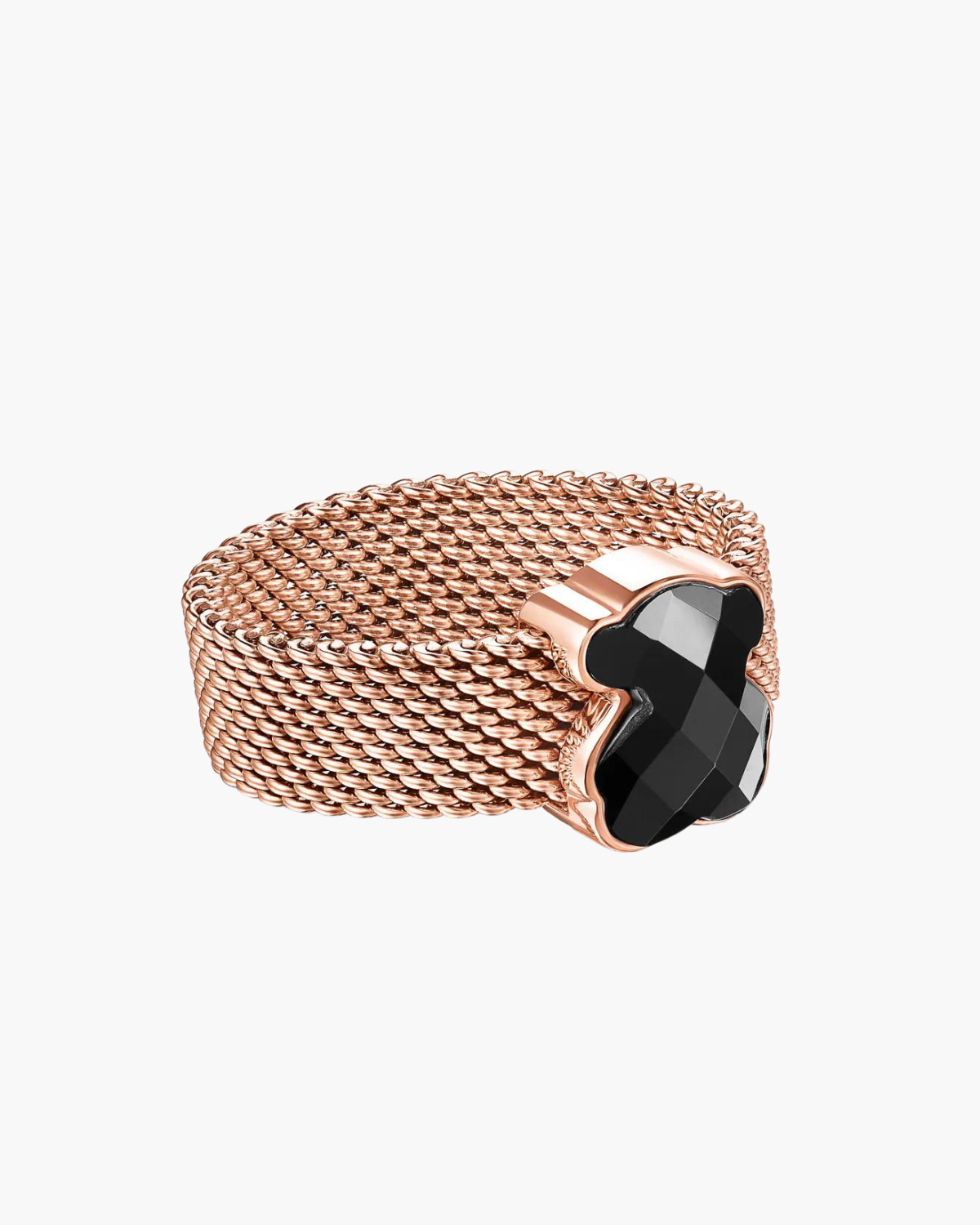 Rose IP Steel TOUS Mesh Color Ring with faceted Onyx Bear motif – Gallery od